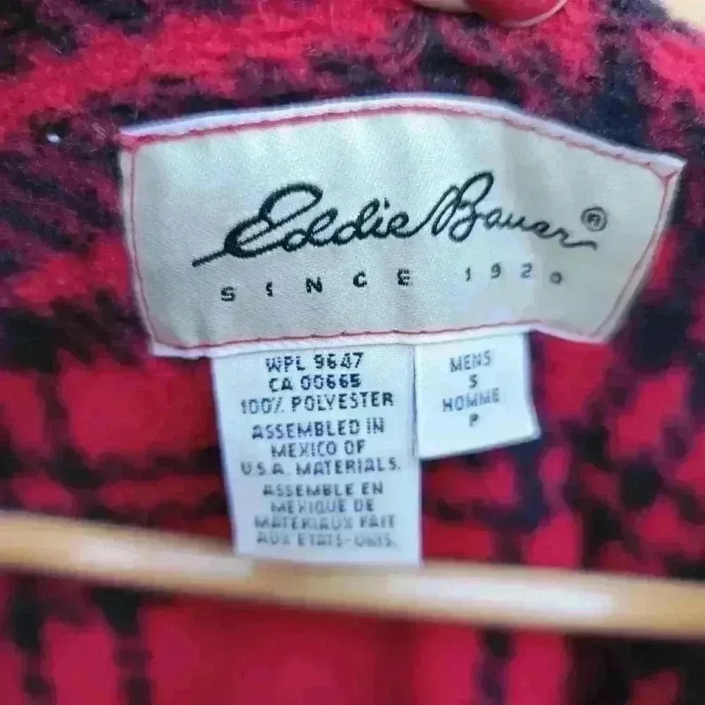 EDDIE BAUER red/black flannel  POLARTEC 1/4 zip Pullover Fleece Men Size… - Picture 3 of 7